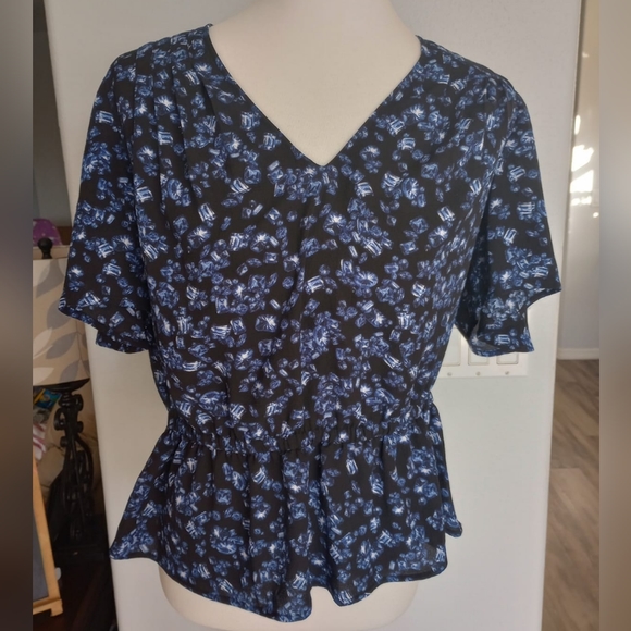 Michael Kors Peplum Royal Black Blue  Blouse - Picture 2 of 6